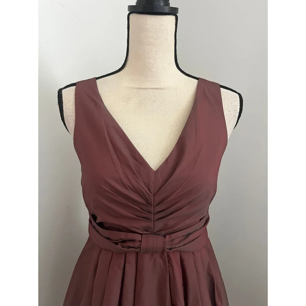 V-Neck Bow Cocktail Dress sz 0 Burgundy Wine Retro 60s Feminine Pinup Rockabilly